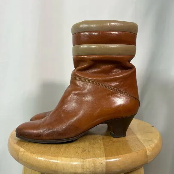 Vintage 70s Bally Heeled Puff Ankle Boots Size 5