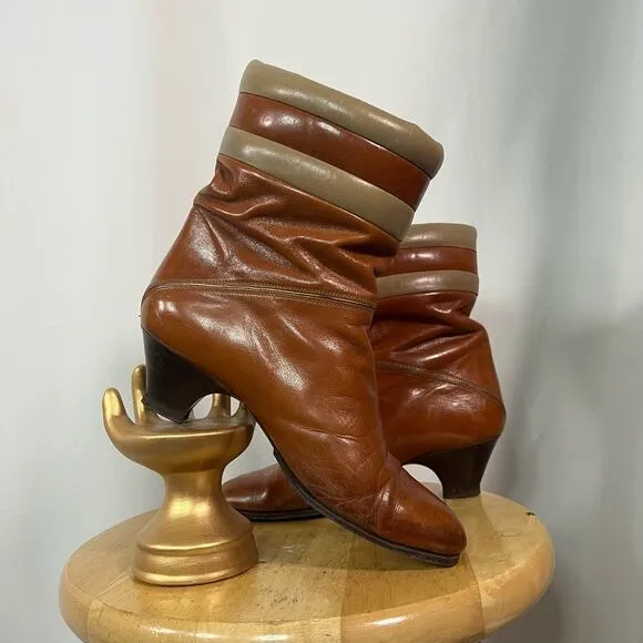 Vintage 70s Bally Heeled Puff Ankle Boots Size 5