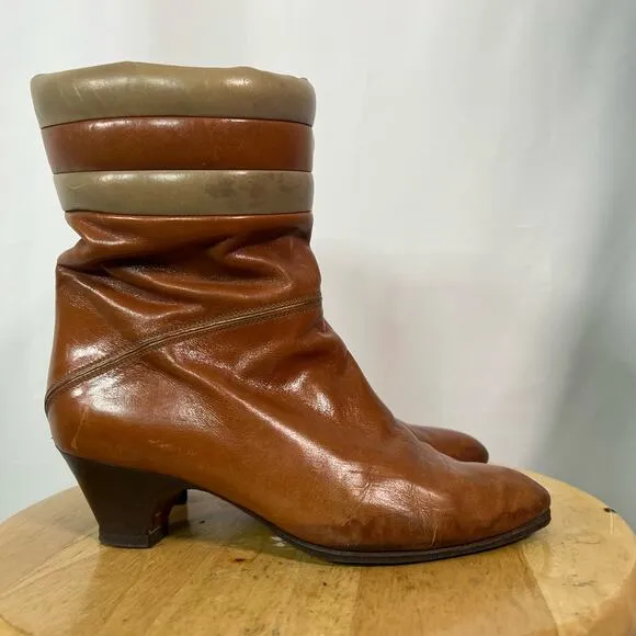 Vintage 70s Bally Heeled Puff Ankle Boots Size 5
