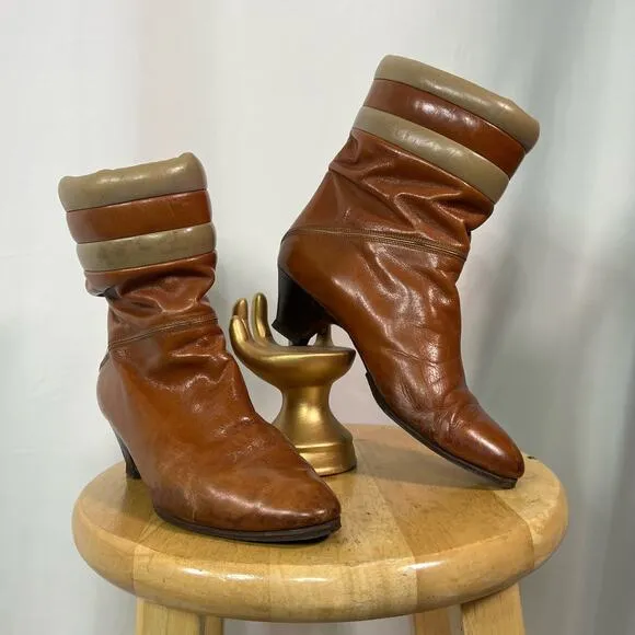 Vintage 70s Bally Heeled Puff Ankle Boots Size 5