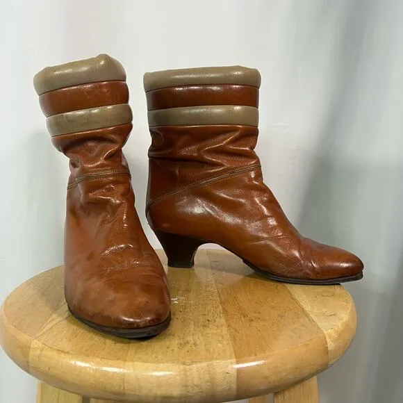 Vintage 70s Bally Heeled Puff Ankle Boots Size 5