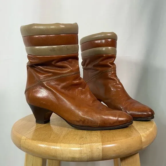 Vintage 70s Bally Heeled Puff Ankle Boots Size 5