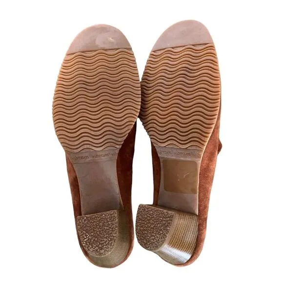 Vintage 70's Golo Suede Mules Heels Boho Size 9.5 Hippie Festival