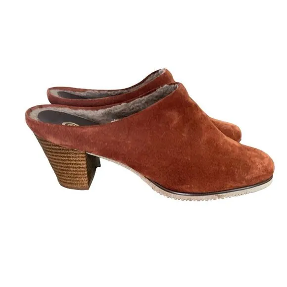Vintage 70's Golo Suede Mules Heels Boho Size 9.5 Hippie Festival