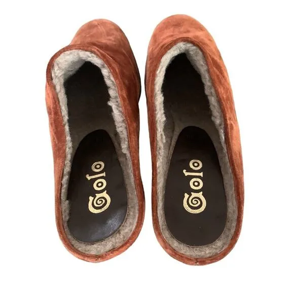 Vintage 70's Golo Suede Mules Heels Boho Size 9.5 Hippie Festival