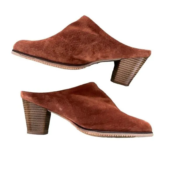 Vintage 70's Golo Suede Mules Heels Boho Size 9.5 Hippie Festival