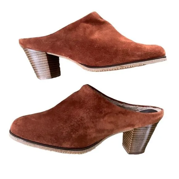Vintage 70's Golo Suede Mules Heels Boho Size 9.5 Hippie Festival
