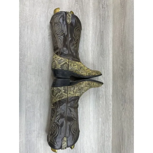 Vintage Bronco 1991 Mens  13D Brown Snake Print Leather Cowboy Western Boot