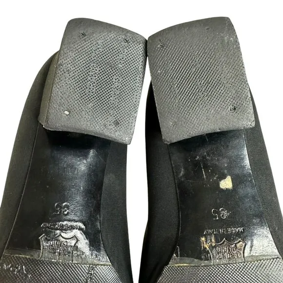 Vintage Fendi Scarpe Logo Shoes Pump Fabric Square Heel Black Size US 4 EU 35