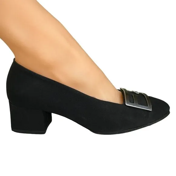 Vintage Fendi Scarpe Logo Shoes Pump Fabric Square Heel Black Size US 4 EU 35