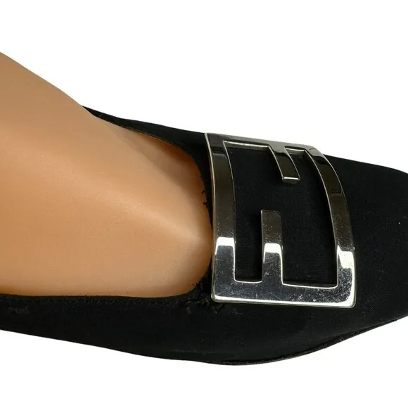 Vintage Fendi Scarpe Logo Shoes Pump Fabric Square Heel Black Size US 4 EU 35