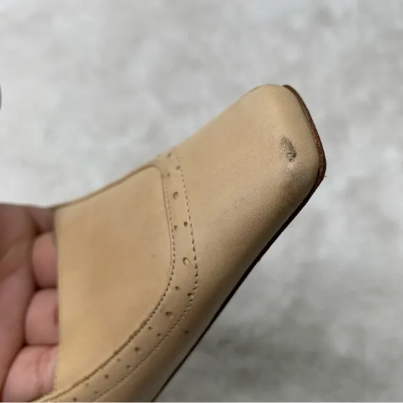 Vintage Gucci Women's Tan Cream Square Toe Strap Slingback Pumps Shoes Size 9.5