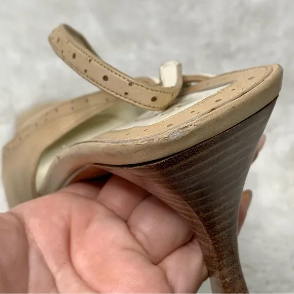 Vintage Gucci Women's Tan Cream Square Toe Strap Slingback Pumps Shoes Size 9.5