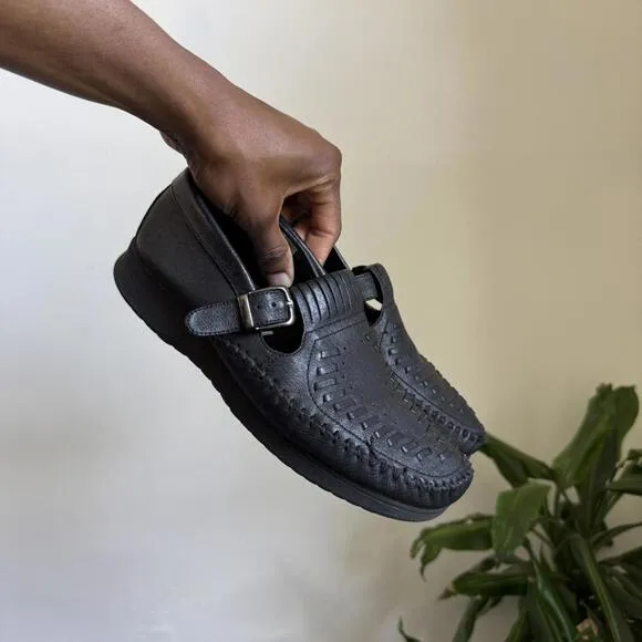 Vintage Judith Women grunge black loafer leather shoes size 6.5M