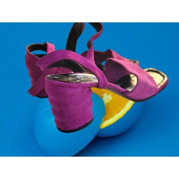 Vintage‎ Miss Buccellati 60s Purple Suede Strappy Heels 8 Italy