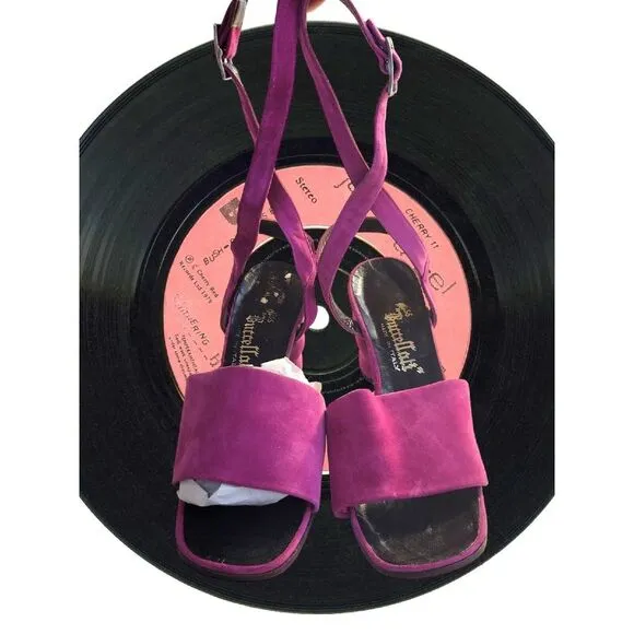 Vintage‎ Miss Buccellati 60s Purple Suede Strappy Heels 8 Italy