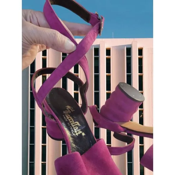 Vintage‎ Miss Buccellati 60s Purple Suede Strappy Heels 8 Italy