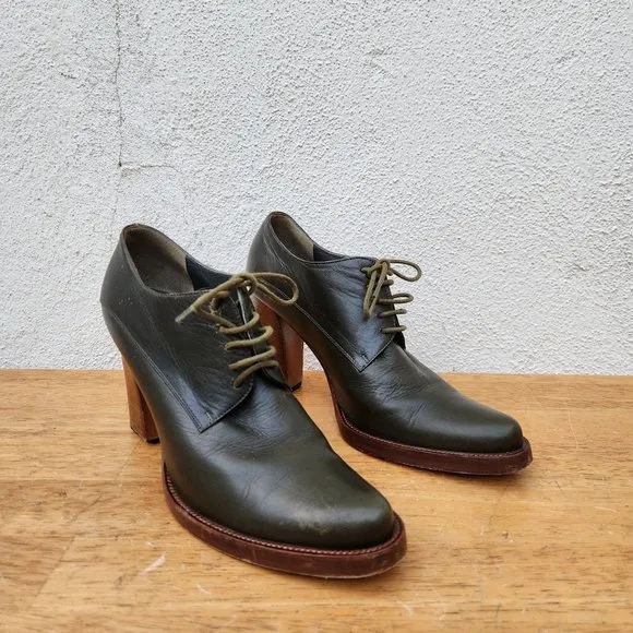 Vintage MIU MIU Y2K Ankle Mule Boots Green