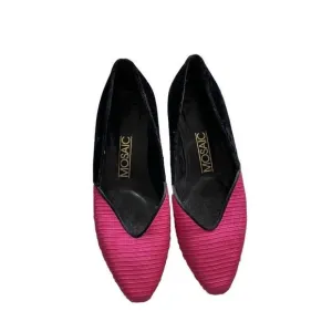 Vintage Mosaic Shoes 7.5 B Low Wedges Heels Pink Black Velvet Pointed Slip On