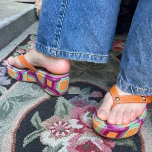 Vintage multicolored Prada Sandals with Geometric Pattern and Cushioned Sole