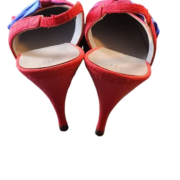 Vintage Palizzio Merlin Blue/Red/Purple Plaid Fabric Slingback Heels Size 8.5AA