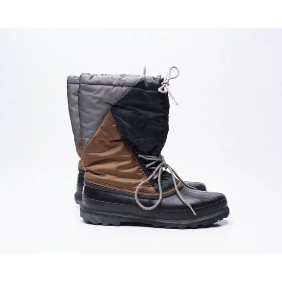 Vintage Sorel Mens Black Gold Gray Snow Boots Sz 9 10 Felt Lining Lace Up