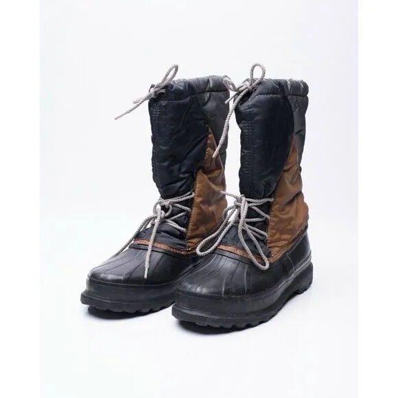 Vintage Sorel Mens Black Gold Gray Snow Boots Sz 9 10 Felt Lining Lace Up
