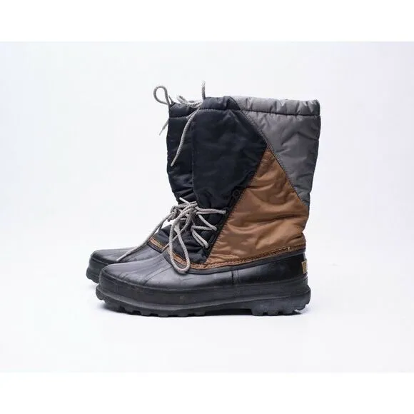 Vintage Sorel Mens Black Gold Gray Snow Boots Sz 9 10 Felt Lining Lace Up