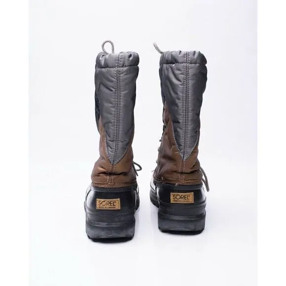 Vintage Sorel Mens Black Gold Gray Snow Boots Sz 9 10 Felt Lining Lace Up