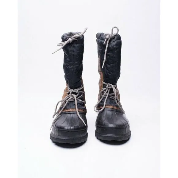 Vintage Sorel Mens Black Gold Gray Snow Boots Sz 9 10 Felt Lining Lace Up