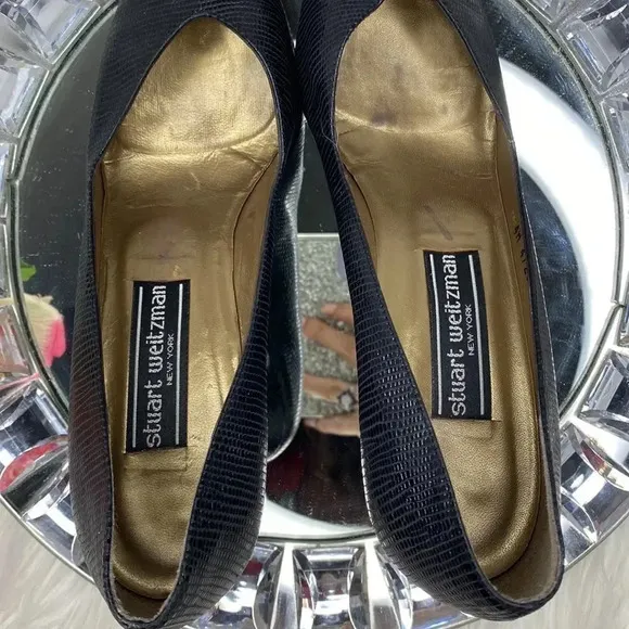 Vintage Stuart Weitzman Black Leather Snakeskin Pointed Toe Heels 8.5