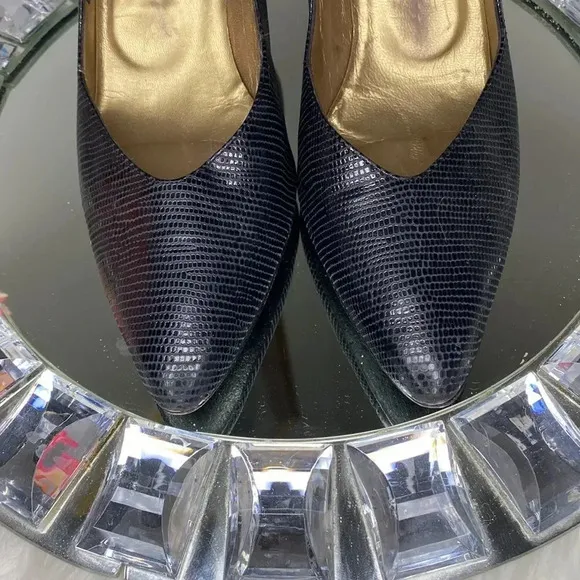 Vintage Stuart Weitzman Black Leather Snakeskin Pointed Toe Heels 8.5