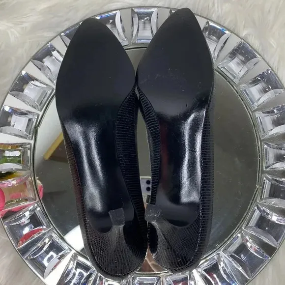 Vintage Stuart Weitzman Black Leather Snakeskin Pointed Toe Heels 8.5