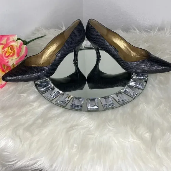 Vintage Stuart Weitzman Black Leather Snakeskin Pointed Toe Heels 8.5