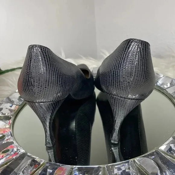Vintage Stuart Weitzman Black Leather Snakeskin Pointed Toe Heels 8.5