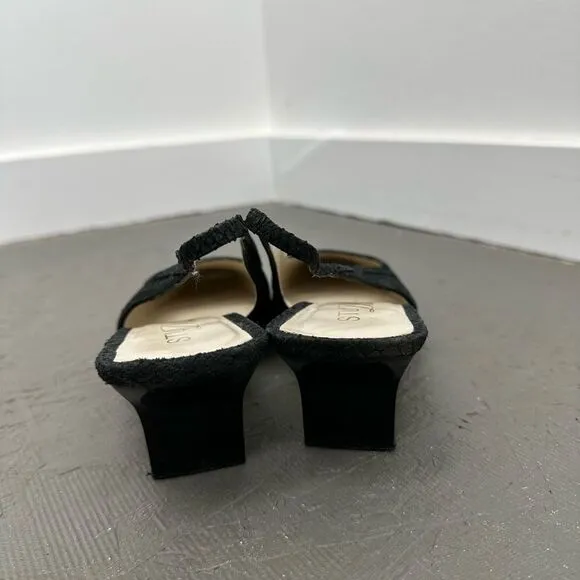 Vintage 90’s Snake Reptile Embossed Leather Black Sling Back Low Heel Shoes 8
