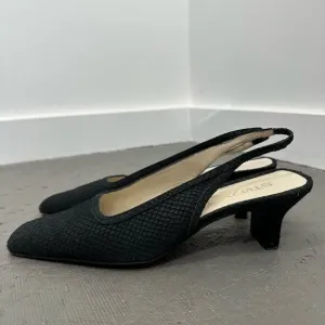 Vintage 90’s Snake Reptile Embossed Leather Black Sling Back Low Heel Shoes 8