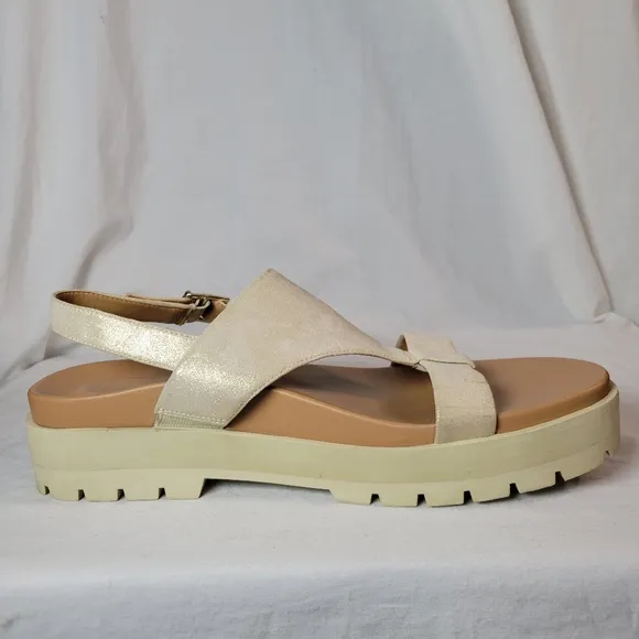 Vionic Alondra Lug Platform Sandals Pink Metallic Leather Size 10