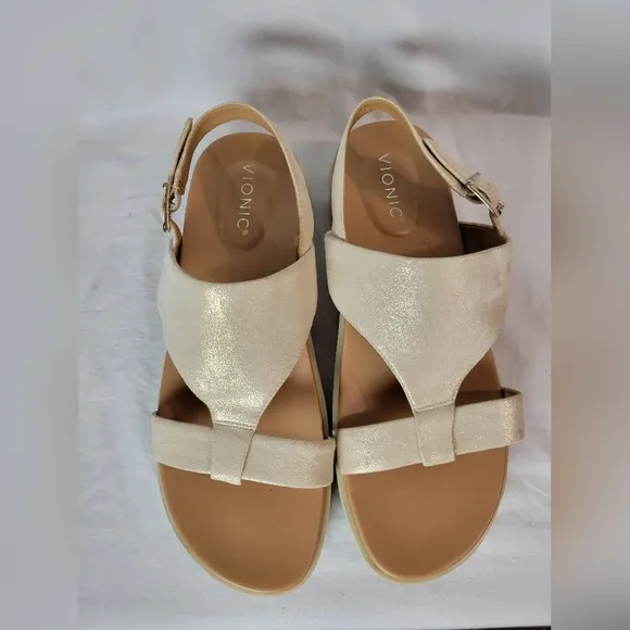 Vionic Alondra Lug Platform Sandals Pink Metallic Leather Size 10