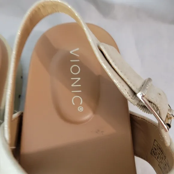 Vionic Alondra Lug Platform Sandals Pink Metallic Leather Size 10