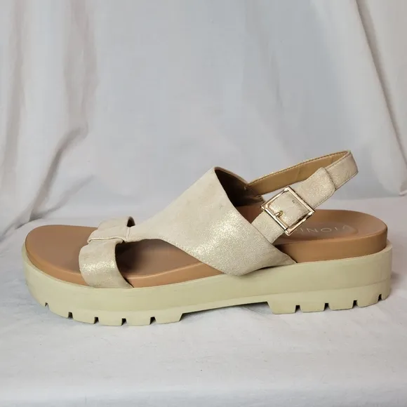 Vionic Alondra Lug Platform Sandals Pink Metallic Leather Size 10