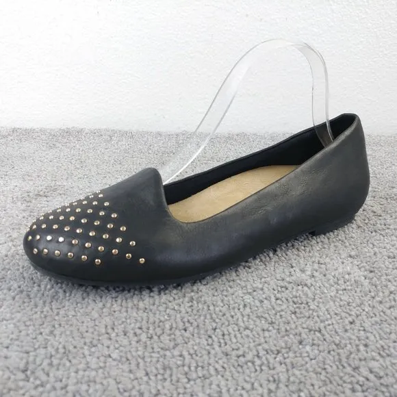Vionic Bondi Womens Size 9.5 Shoes Gold Studded Leather Slip On Flats Black