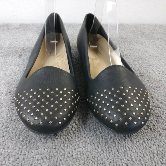 Vionic Bondi Womens Size 9.5 Shoes Gold Studded Leather Slip On Flats Black