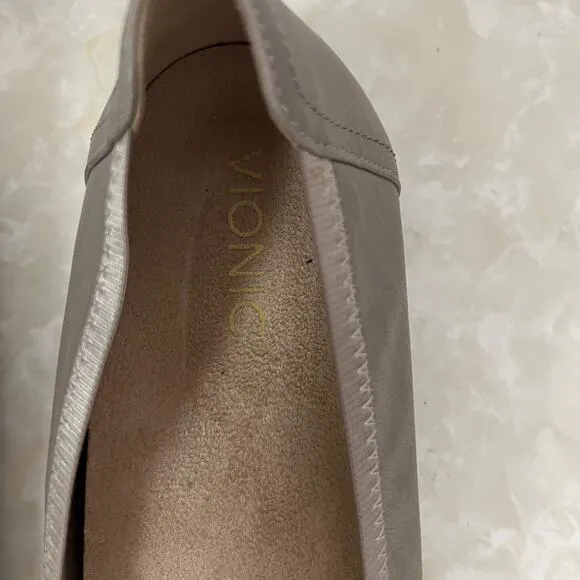 Vionic Caroll Taupe Grey Leather Ballet Flats Womens Sz 11 US