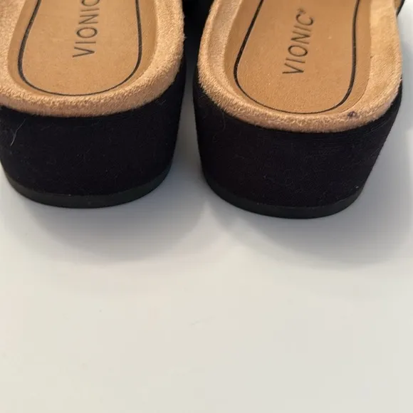 VIONIC HAYDEN 10010219 BLACK LEATHER WEDGE SLIDE SANDAL 8.5