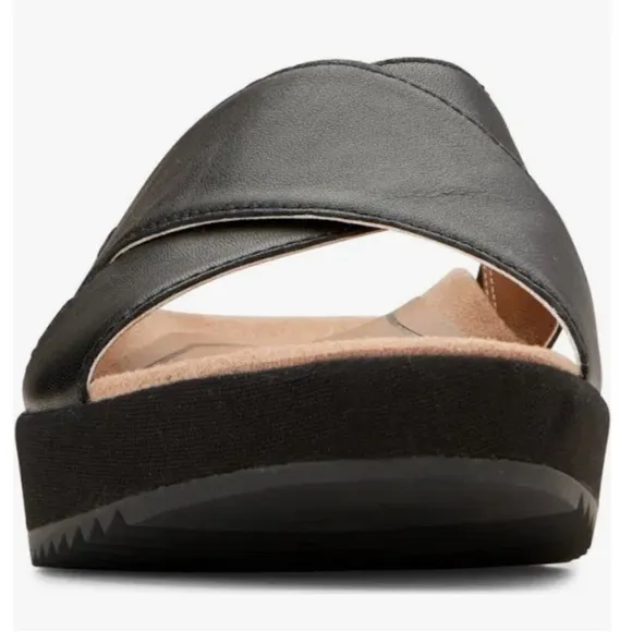 VIONIC HAYDEN 10010219 BLACK LEATHER WEDGE SLIDE SANDAL 8.5