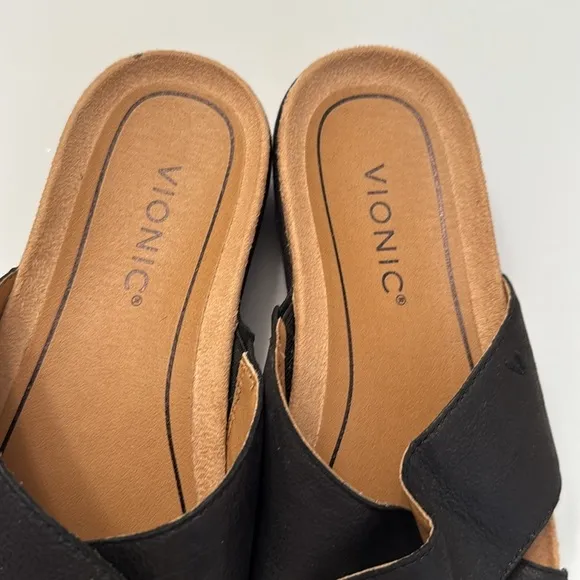 VIONIC HAYDEN 10010219 BLACK LEATHER WEDGE SLIDE SANDAL 8.5