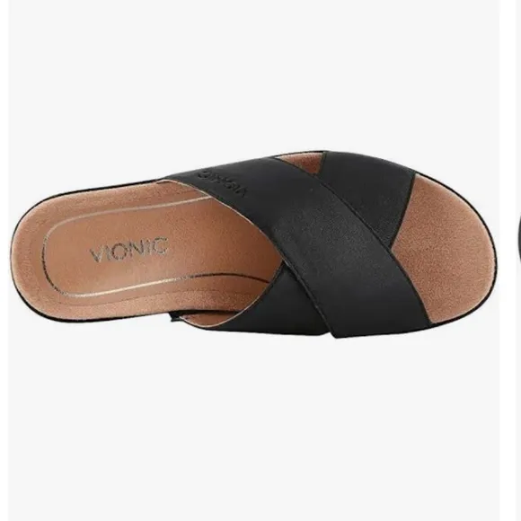 VIONIC HAYDEN 10010219 BLACK LEATHER WEDGE SLIDE SANDAL 8.5