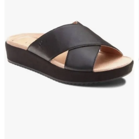 VIONIC HAYDEN 10010219 BLACK LEATHER WEDGE SLIDE SANDAL 8.5