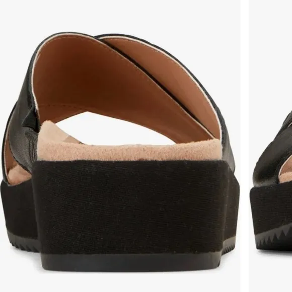 VIONIC HAYDEN 10010219 BLACK LEATHER WEDGE SLIDE SANDAL 8.5
